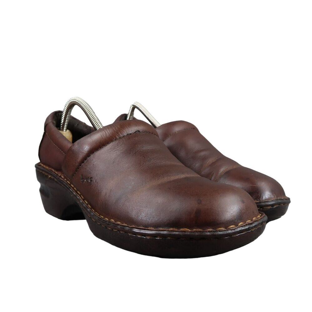 Born Concept Shoe Women 9.5 Clog Leather Slip On Peggy Comfort Walking Brown boc